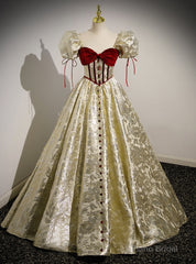 Gold Square Puff Sleeve Velvet Prom Dress