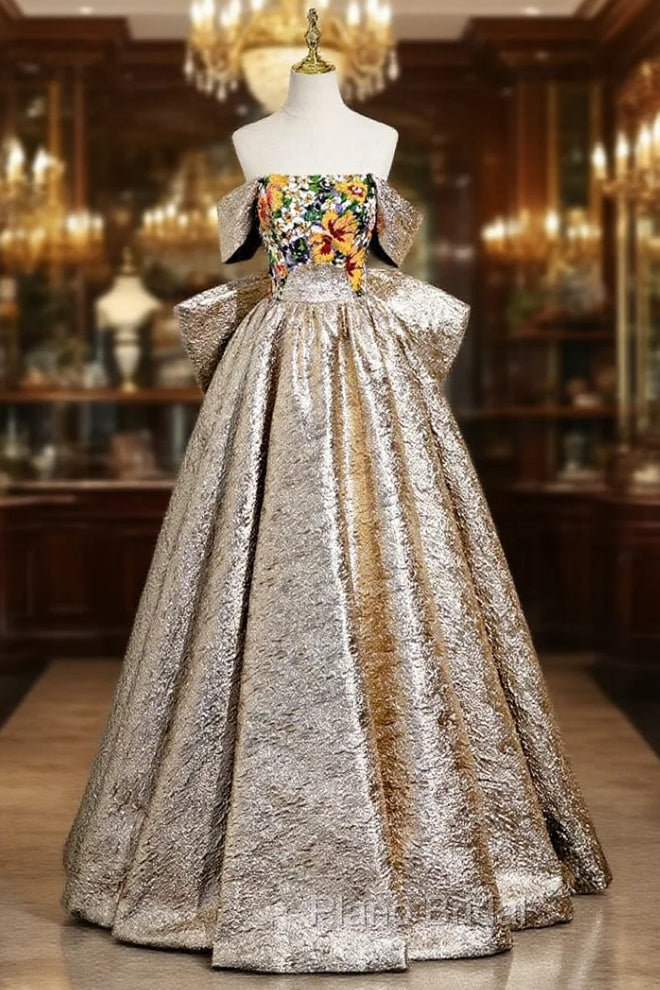 Gold Strapless Colorful Sequins Formal Prom Dresses With Bow