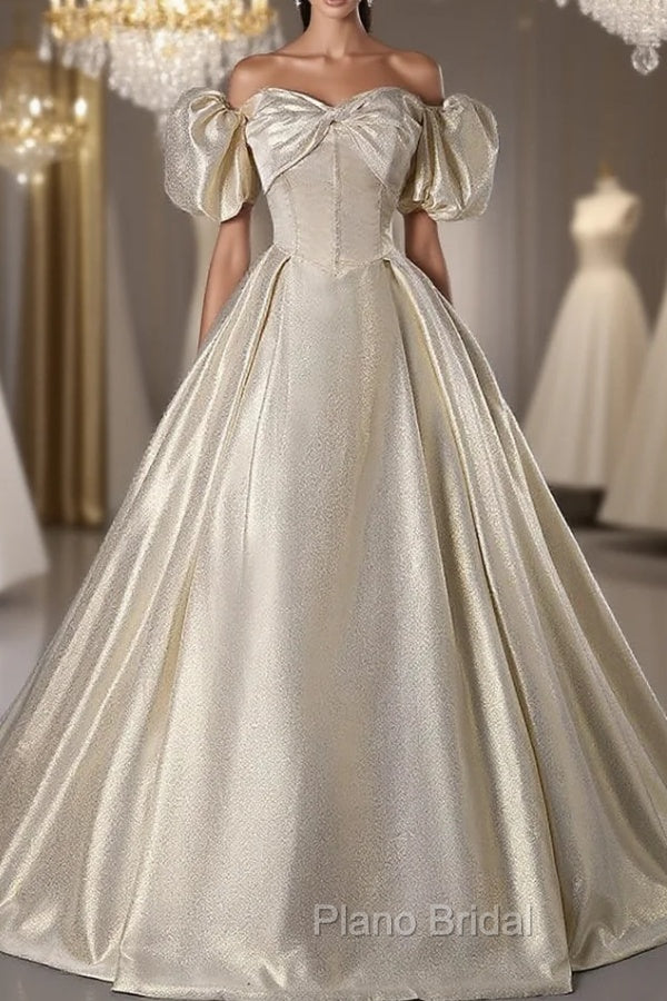 Gold Strapless Puff Sleeve Pleats Quinceanera Dresses Main image