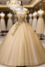 Gold Tulle Off The Shoulder Sequins Beading Quinceanera Dresses