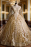 Gold Tulle Sequins Appliques Beading Quinceanera Dresses