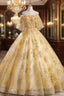 Gold Tulle Sequins Appliques Feather Quinceanera Dresses