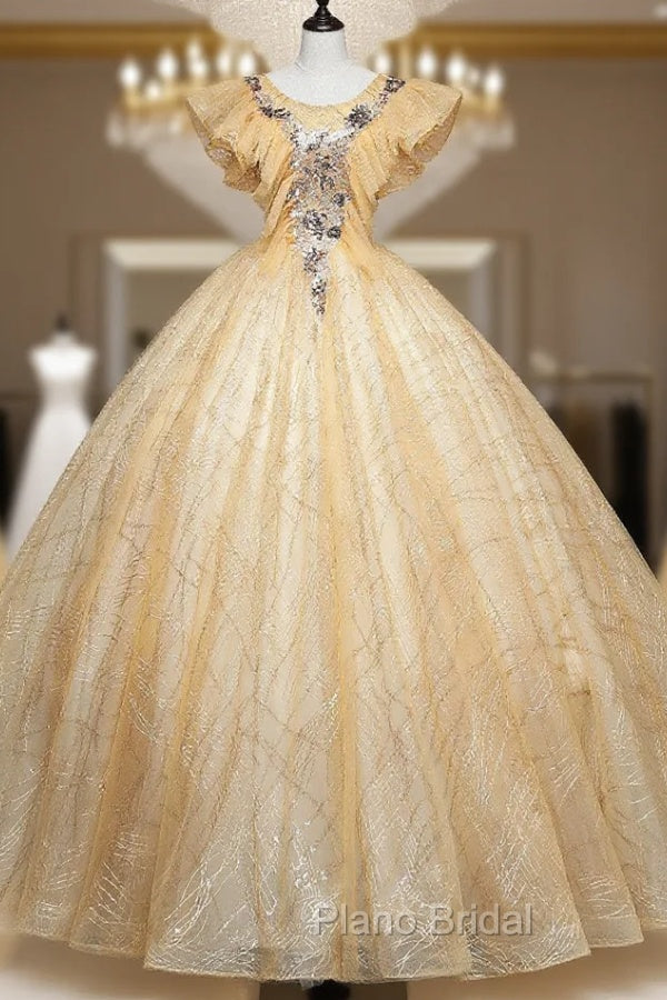 Gold Tulle Sequins Appliques Quinceanera Dresses Main image