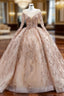 Gold Tulle Sequins Beading Long Sleeve Formal Prom Dresses