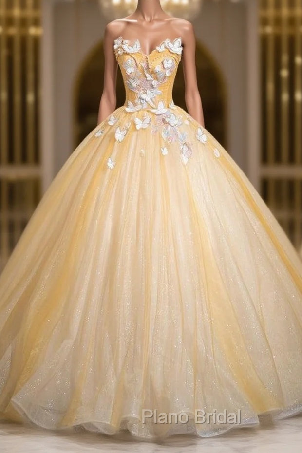 Gold Tulle Sequins Butterfly Quinceanera Dresses