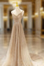 Gold V-Neck Sequins Long Formal Prom Dresses, Shiny A-Line Evening Formal Dresses