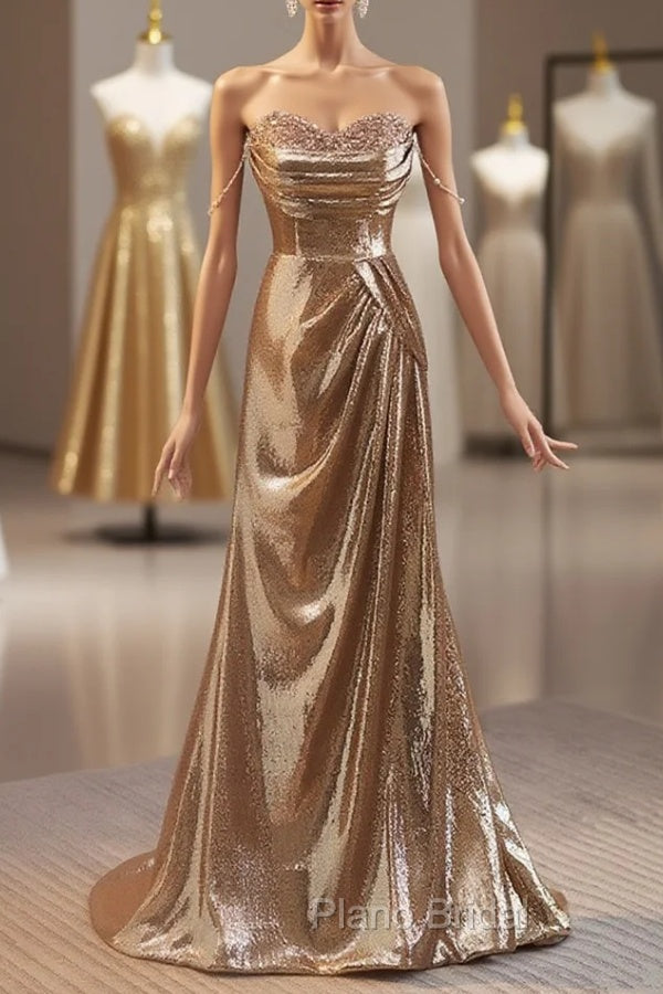 Golden Mermaid Sequins Long Formal Prom Dresses Evening Dresses Main image