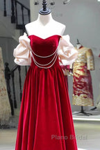 Gorgeous A Line Off The Shoulder Velvet Red Formal Prom Dresses