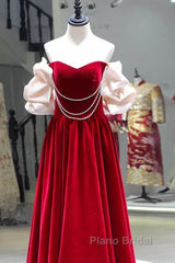 Gorgeous A Line Off The Shoulder Velvet Red Formal Prom Dresses