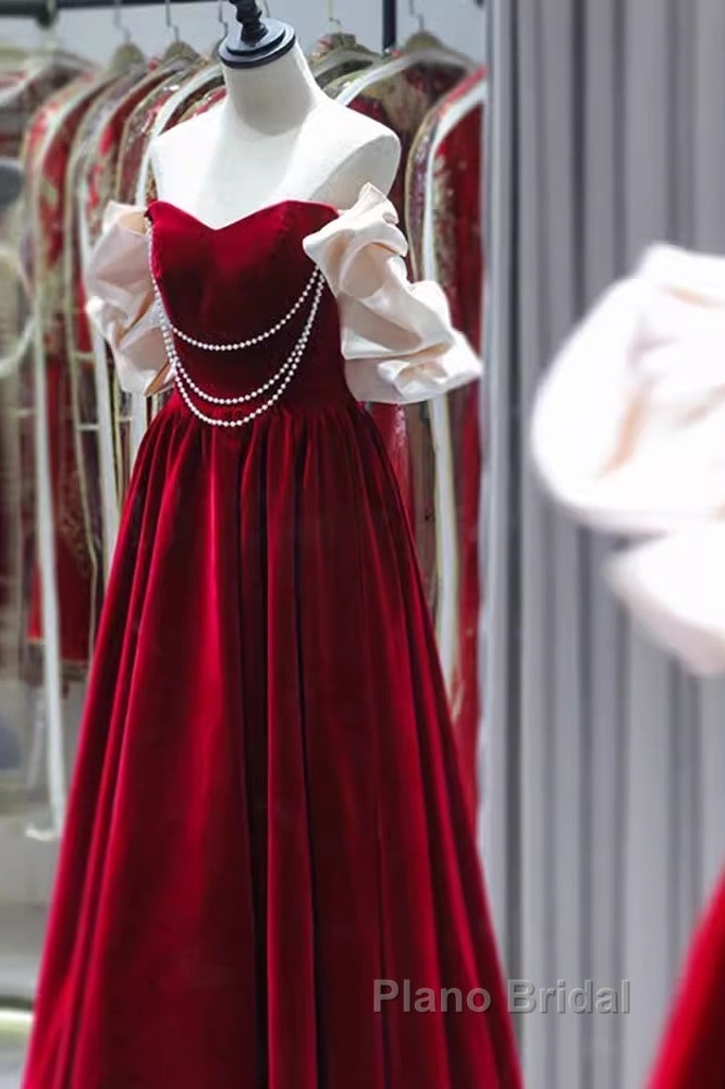 Gorgeous A Line Off The Shoulder Velvet Red Formal Prom Dresses