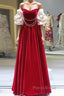Gorgeous A Line Off The Shoulder Velvet Red Formal Prom Dresses