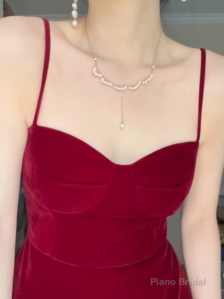 Gorgeous A line Spaghetti Straps Burgundy Velvet Evening Dress Prom Dresses Birthday Outfits Secondary image