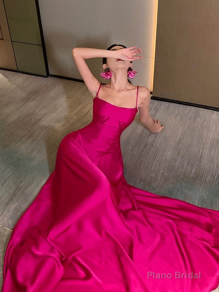 Gorgeous A line Spaghetti Straps Hot Pink Long Evening Dress Prom Dresses Birthday Outfits Main image