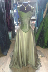 Gorgeous A Line Straps Floor Length Satin Retro Evening Dresses Formal Prom Dresses