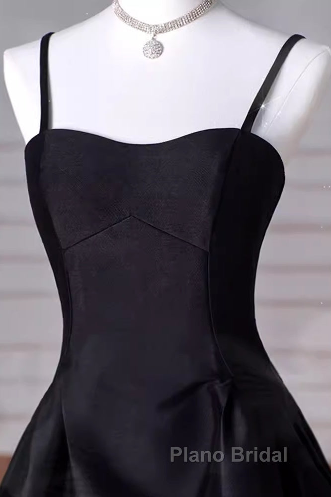 Gorgeous A Line Straps Satin Black Formal Prom Dresses Secondary image