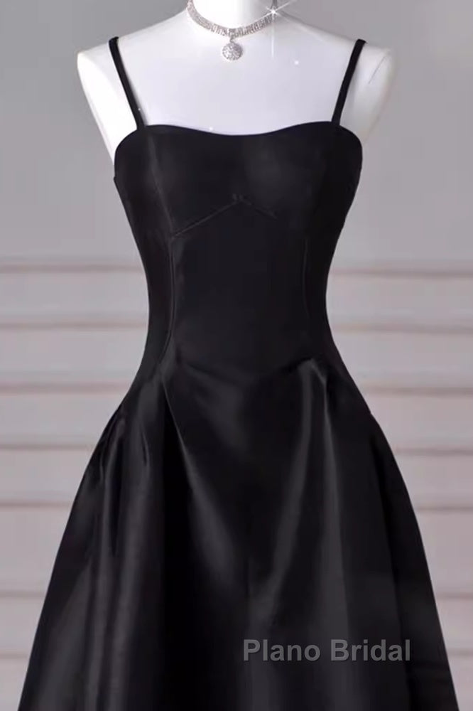 Gorgeous A Line Straps Satin Black Formal Prom Dresses