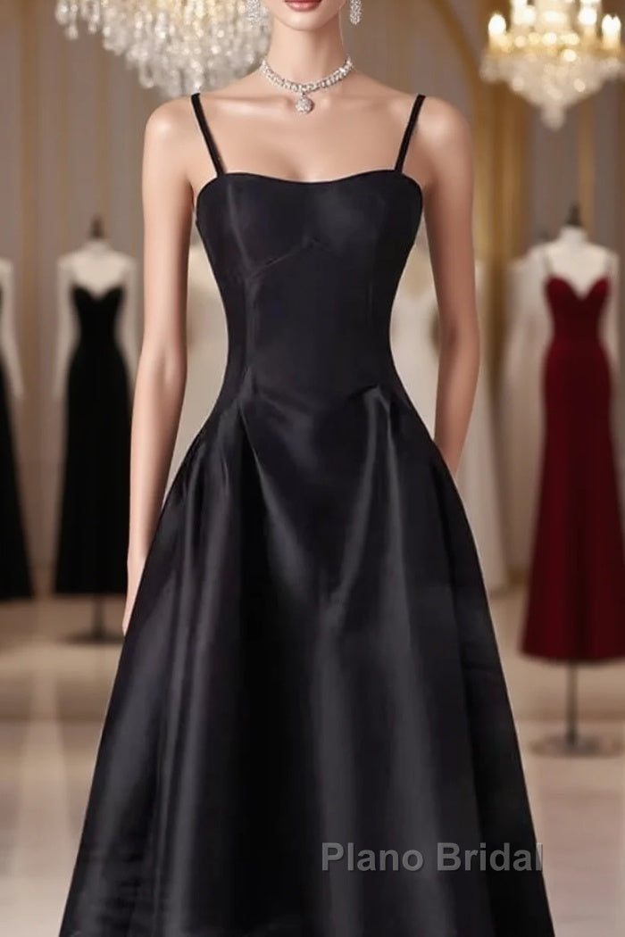 Gorgeous A Line Straps Satin Black Formal Prom Dresses Main image