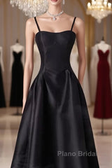 Gorgeous A Line Straps Satin Black Formal Prom Dresses