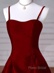 Gorgeous A Line Straps Satin Burgundy Formal Prom Dresses