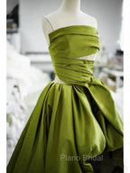 Gorgeous Balll Gown Strapless Green Satin Ruffles Long Evening Dresses Formal Prom Dresses