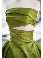 Gorgeous Balll Gown Strapless Green Satin Ruffles Long Evening Dresses Formal Prom Dresses