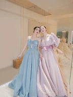 Gorgeous Balll Gown Sweetheart Blue Satin Long Formal Dresses Formal Prom Dresses