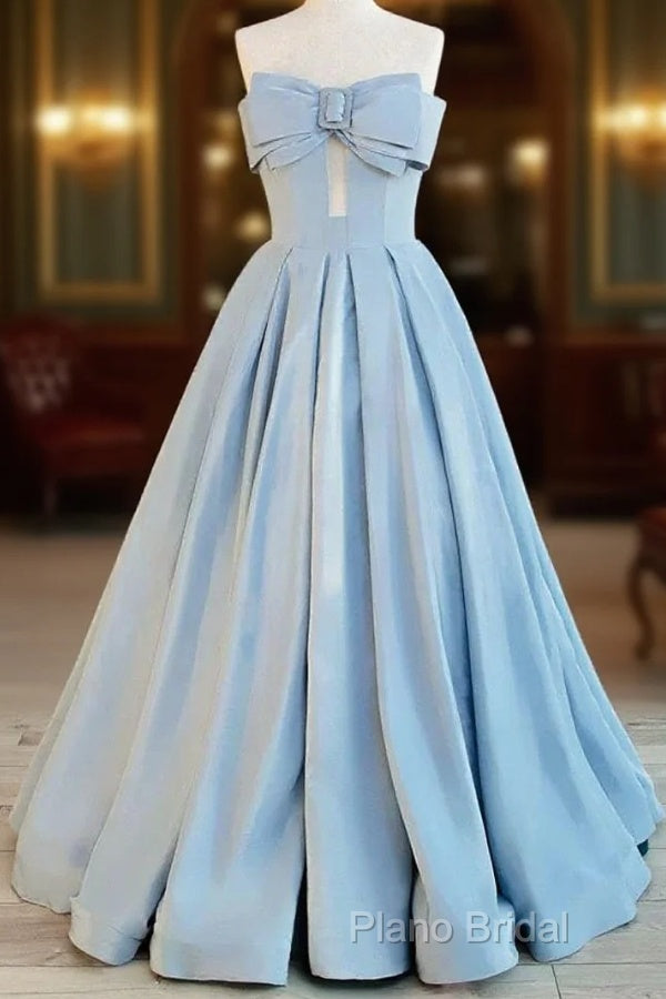 Gorgeous Balll Gown Sweetheart Blue Satin Long Formal Dresses Formal Prom Dresses