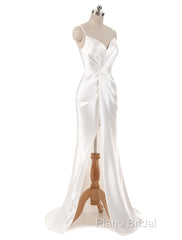 Gorgeous Beach Wedding Dresses Mermaid Sleeveless Formal Dresses V Neck Straps Split Ivory Bridal Gown With Court Train