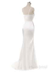 Gorgeous Beach Wedding Dresses Mermaid Sleeveless Formal Dresses V Neck Straps Split Ivory Bridal Gown With Court Train