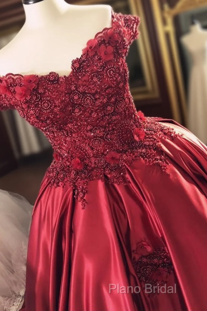 Gorgeous Beaded Lace V Neck Off Shoulder Long Burgundy Formal Prom Dresses