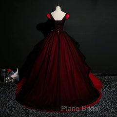 Gorgeous Black And Red Embroidery Quinceanera Dresses, Lace Applique Tulle Gowns