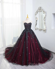 Gorgeous Black And Red Tulle Ball Gown Sweet 16 Dresses With Cape, Long Formal Prom Dresses