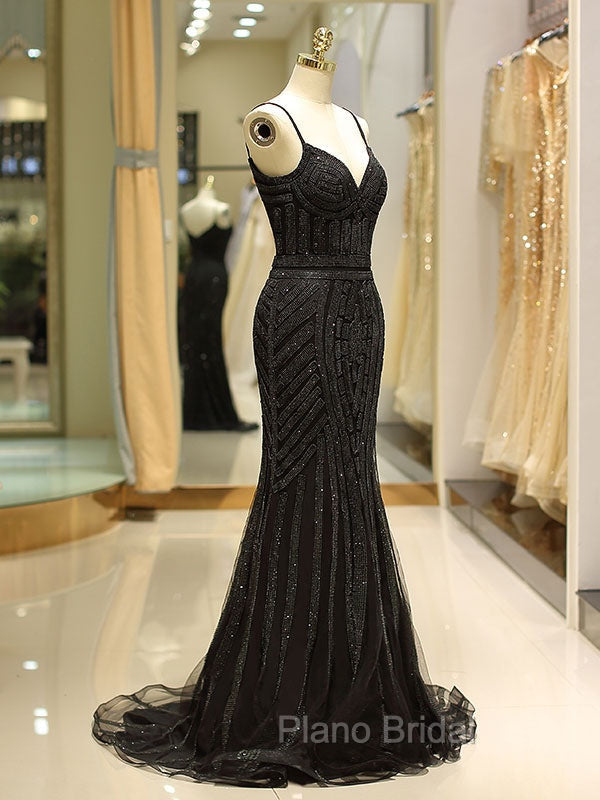 Gorgeous Black Evening Dresses Mermaid Luxury Heavy Beaded Straps Long Formal Evening Dresses Secondary image