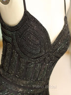 Gorgeous Black Evening Dresses Mermaid Luxury Heavy Beaded Straps Long Formal Evening Dresses