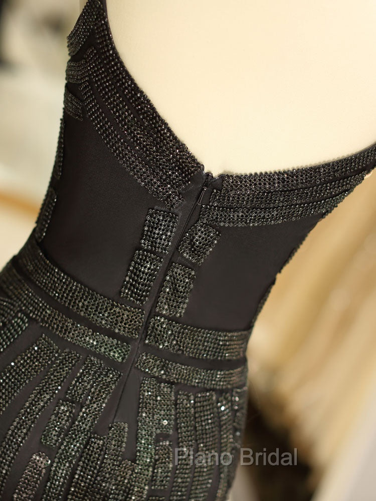 Gorgeous Black Evening Dresses Mermaid Luxury Heavy Beaded Straps Long Formal Evening Dresses