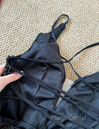 Gorgeous Black Sequin Mermaid Spaghetti Strap Vling Long Formal Prom Dresses Backless Formal Evening Dresses