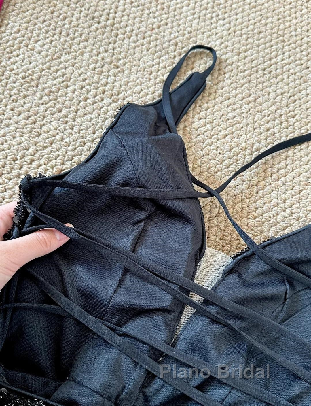 Gorgeous Black Sequin Mermaid Spaghetti Strap Vling Long Formal Prom Dresses Backless Formal Evening Dresses