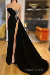 Gorgeous Black Split Front One Shoulder Formal Prom Dress With Beading