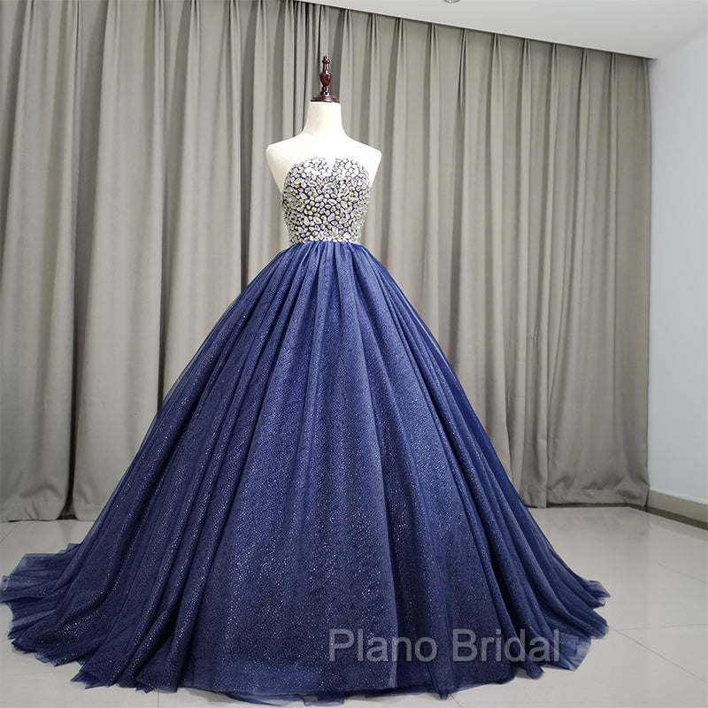 Gorgeous Blue Ball Gown Sweet 16 Party Dresses, Blue Handmade Formal Gown