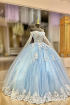 Gorgeous Light Blue Quinceanera Dresses With Cape Princess Birthday Sweet 15