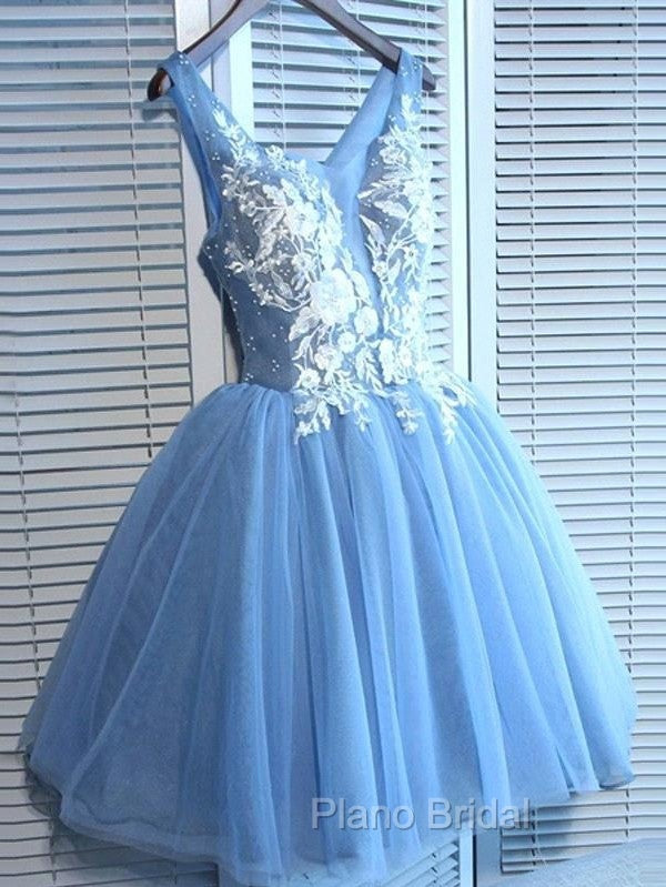 Gorgeous Blue Short Homecoming Dresses V-Neck Lace-Up Hoco Dresses Secondary image