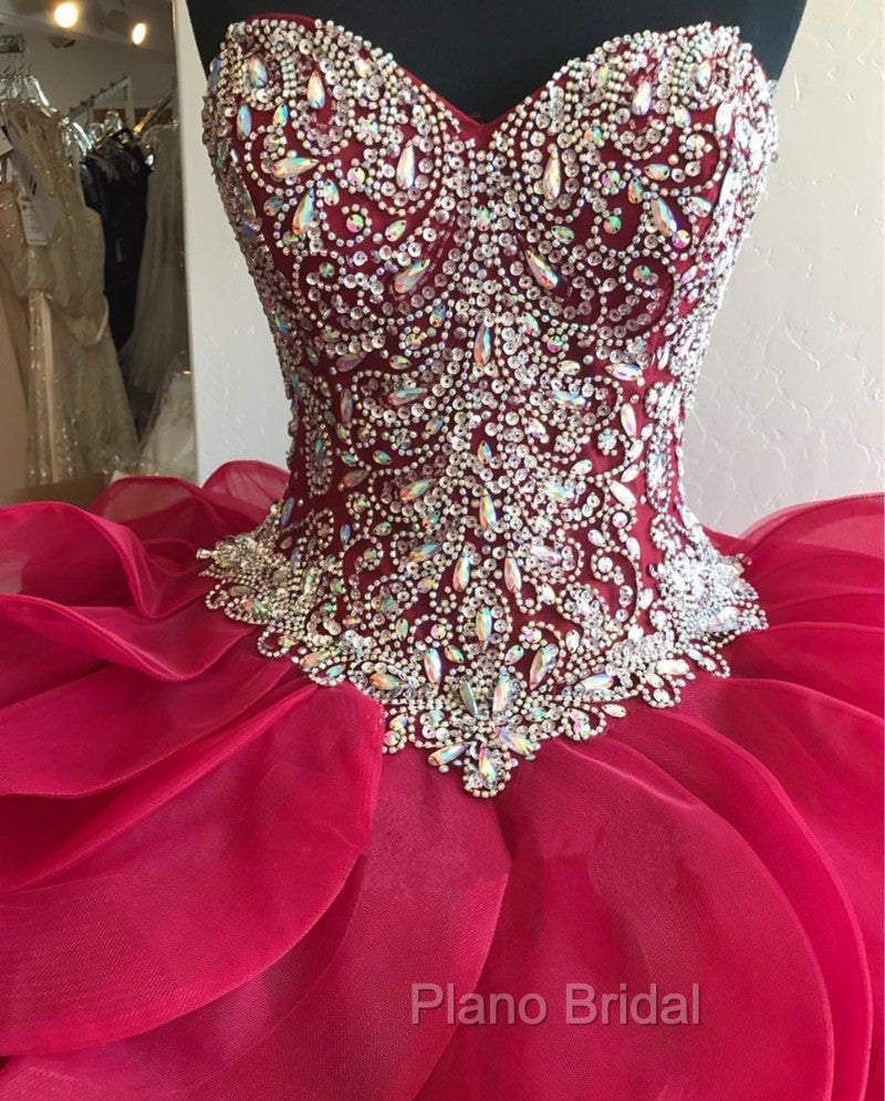 Gorgeous Crystal Beaded Bodice Corset Organza Ruffles Quinceanera Dresses Ball Gowns Secondary image