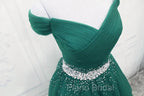 Gorgeous Dark Green Tulle Off Shoulder Long Party Dresses, Formal Prom Gown