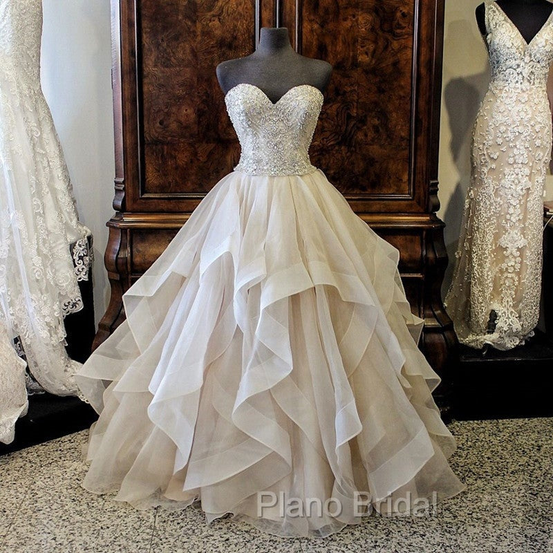 Gorgeous Embroidery Beading Sweetheart Organza Layered Wedding Ball Gown Dresses