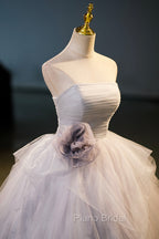 Gorgeous Gray Tulle Long Formal Dresses, Gray Strapless Evening Dresses