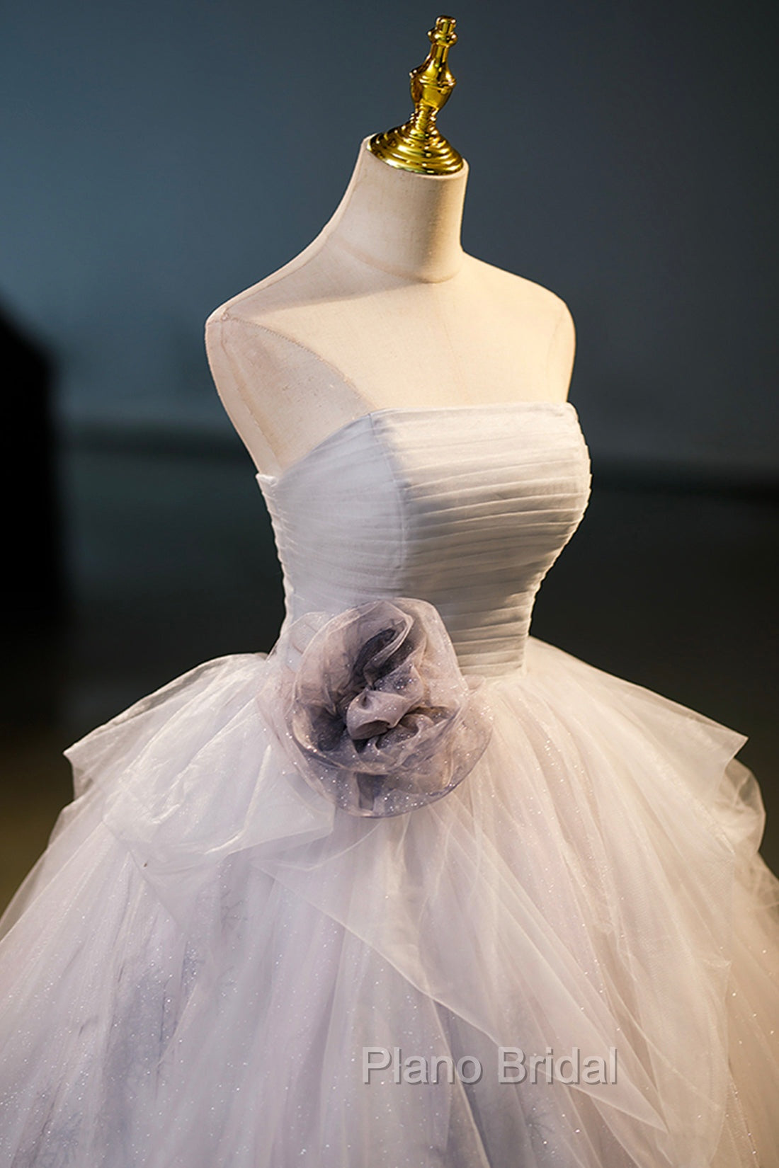 Gorgeous Gray Tulle Long Formal Dresses, Gray Strapless Evening Dresses