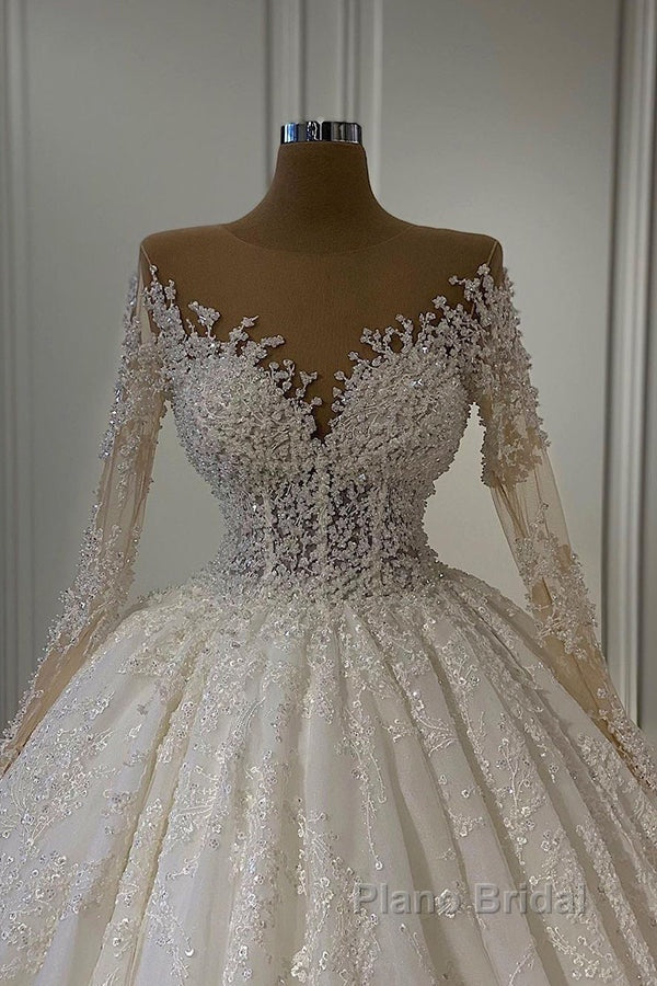 Gorgeous Lace Long Sleeve Beads Ball Gown Wedding Dress Secondary image
