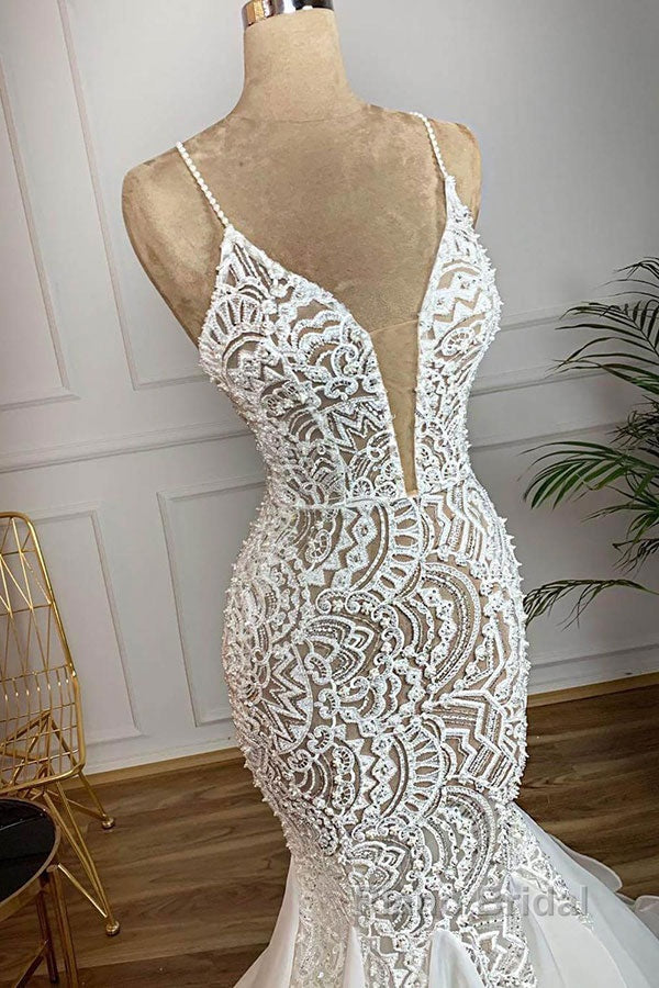 Gorgeous Long Mermaid Sweetheart Beaded Lace Organza Wedding Dress Secondary image