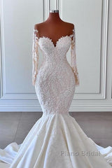Gorgeous Long Sleeves White Mermaid Bridal Dress Sweetheart Graden Wedding Dresses