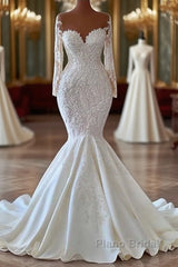 Gorgeous Long Sleeves White Mermaid Bridal Dress Sweetheart Graden Wedding Dresses